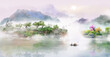 Chinese style freehand artistic conception landscape painting background
