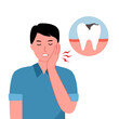 Man having painful toothache character in flat design. Dental problem and oral treatment concept. Tooth caries.
