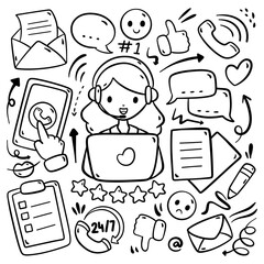 Wall Mural - Hand Drawn Cartoon Customer Service Doodle Vector Illustration