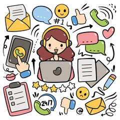 Hand Drawn Cartoon Customer Service Doodle Vector Illustration