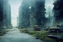 Post Apocalypse, Desolate Highway In Ruins, Ruined City Background