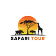 Safari Tour Logo Vector or Simple Safari Travel Logo Vector. Safari traveling. African wild animals silhouettes icon style design. Wildlife/safari/journey/trip/tour/travel africa logo design vector.