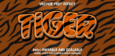 Wall Mural - Tiger text, editable vector wildlife style letters font template on predator tiger skin background
