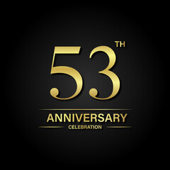 Wall Mural - 53th anniversary celebration with gold color and black background. Vector design for celebrations, invitation cards and greeting cards.