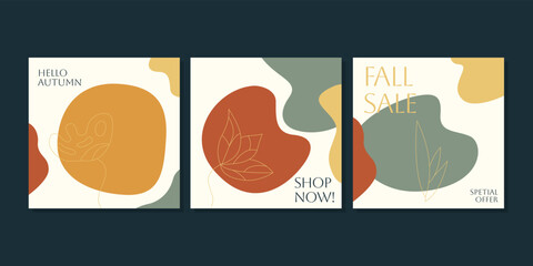Wall Mural - autumn floral art design. square banner set for ads, posts, promotions, and more. vector, illustrati
