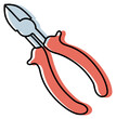 Nippers sketch. Construction tool. Color instrument illustration