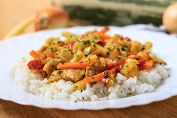 Wall Mural - Chicken with vegetables and rice.