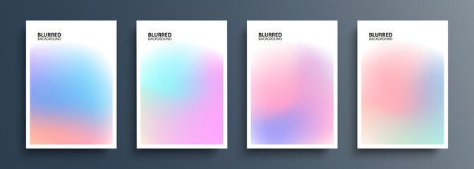 Aufkleber - Set of light blurred backgrounds with soft color gradients. Abstract graphic templates collection for brochures, posters, banners and flyers. Vector illustration.