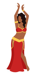 Wall Mural - Vector illustration of an oriental girl dancing a belly dance in a traditional costume