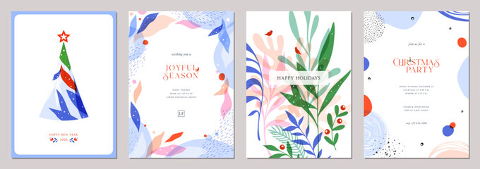 Wall Mural - universal winter holiday cards. abstract christmas templates with decorative christmas tree, ornate 
