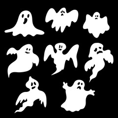 Wall Mural - Halloween set - cute ghosts on a dark background. The party is celebrating a holiday on Halloween night.