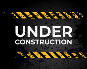 under construction grunge warning background, vector website banner template. web site under constru