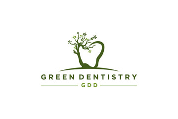 Wall Mural - Green dental logo design nature tree leaves health care human life icon symbol