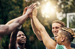 © Clement Coetzee/peopleimages.com - High five, basketball and teamwork success hands, motivation and target goal. Winner mindset, vision and team training to win game or sports competition for health, fitness and exercise wellness.