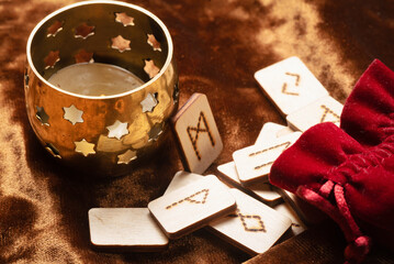 Divination runes on table background. Futune reading concept.