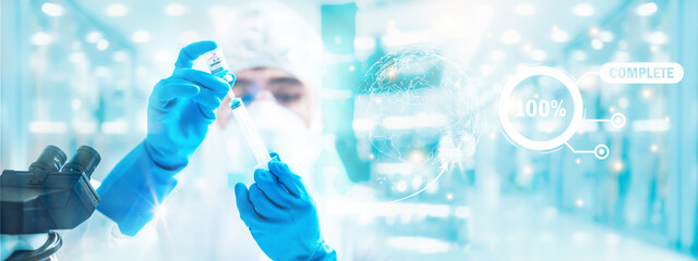 Wall Mural - graphic banner background of scientist research in medical science laboratory, medicine technology w