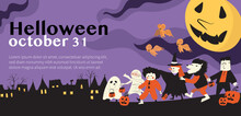 Flat Halloween Horizontal Banner Template