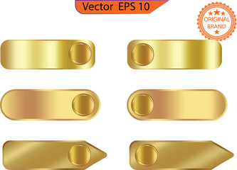 Wall Mural - Set of modern empty glass gold buttons and sliders, web icons of different forms. Gradient mesh. Button set color gold glossy. Vector illustration