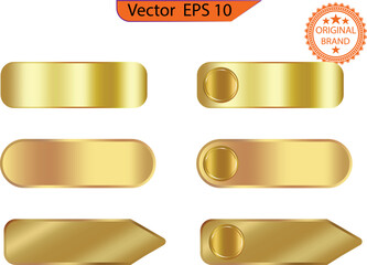Wall Mural - Set of modern empty glass gold buttons and sliders, web icons of different forms. Gradient mesh. Button set color gold glossy. Vector illustration