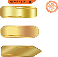 Wall Mural - Set of modern empty glass gold buttons and sliders, web icons of different forms. Gradient mesh. Button set color gold glossy. Vector illustration