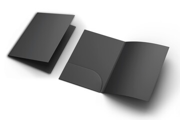 Blank black paper A4 folder mockup isolated on white background. 3d rendering.