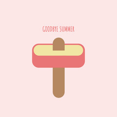 Wall Mural - vector goodbye summer vector concept illustration with melt pink ice cream with stick on green background. End of summer background

