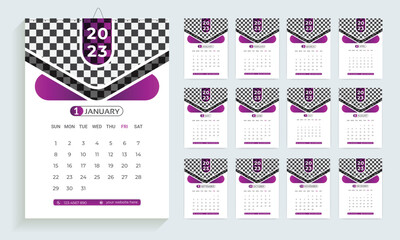 Wall Mural - 2023 calendar design template,
a planner in modern clean style, business or office calendar. 
English wall calendar layout for the new year.