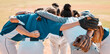 © L Ismail/peopleimages.com - Baseball, support and team together in a motivation, game and training on a pitch or field, Women athlete or club with teamwork, collaboration and conversation in a sports match outdoor in summer