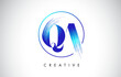 © twindesigner - QA Brush Stroke Letter Logo Design. Blue Paint Logo Leters Icon.