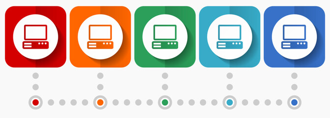 Leinwandbilder - Computer vector icons, infographic template, set of flat design server symbols in 5 color options