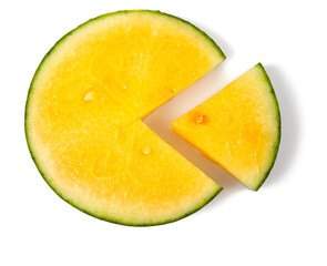 Poster - Cut yellow water melon isolated on white background, Top view.