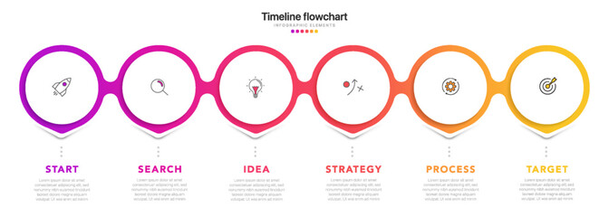 Poster - Timeline infographic design with 6 options or steps. Infographics for business concept. Can be used for presentations workflow layout, banner, process, diagram, flow chart, info graph, annual report.