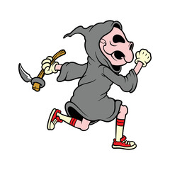 Sticker - the running grim reaper cartoon