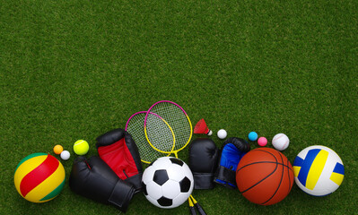 Sports equipment on green grass