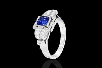 Wall Mural - sapphire engagement ring, jewelry with blue diamond and gemstones diamonds