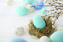 Colorful Easter Eggs And Willow Branches