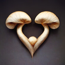 The Two Mushrooms Intertwined In The Shape Of A Heart.