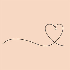 Wall Mural - heart vector line illustration. Line drawing linear continuous symbol of love. Valentines single line romantic wedding logo