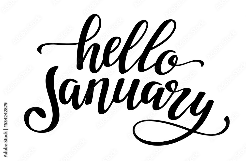 Hello January black lettering inscription. Vector illustration Stock ...