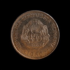 Closeup of Coin 1 Leu Mihai I Romania 1966 on the black background