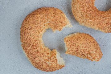 Wall Mural - Two fresh sweet bagels on white background