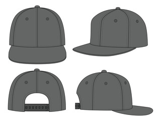 Wall Mural - Blank Gray Hip Hop Cap With Adjustable Snap Back Strap Closure Template on White Background, Vector File