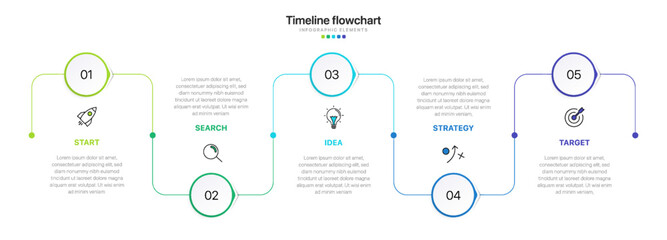 Poster - Timeline infographic design with 5 options or steps. Infographics for business concept. Can be used for presentations workflow layout, banner, process, diagram, flow chart, info graph, annual report.