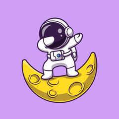 astronauts dabbing on the moon cartoon vector icon illustration. science fiction space icon concept 