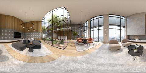 Sticker - 360 panorana of modern interior room 3D rendering