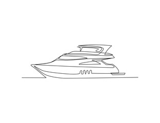Wall Mural - Continuous one line drawing of Yacht. Boat line art drawing vector illustration. Luxury boat hand drawn.