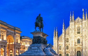 Wall Mural - Milano Duomo cathedral and Vittorio Emanuele II gallery at dawn in Milan, Italy - Travel destinations concept