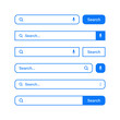 © 32 pixels - Various search bars with outline border. Internet browser engine with search box, address bar and text field. UI design, website interface element, web icons and push button. Vector illustration
