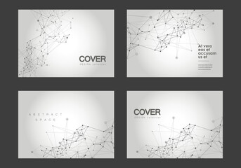 Wall Mural - Atom molecule connection. Abstract geometric background with connected lines and dots. Technology polygonal cover brochure. Neuron catalog illustration