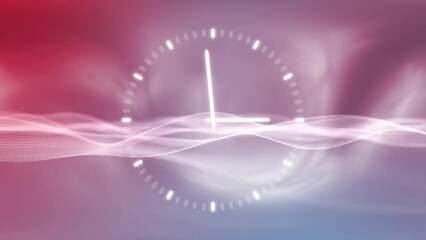 Wall Mural - seamless loop waves with analog time clock animation. concept science background.
